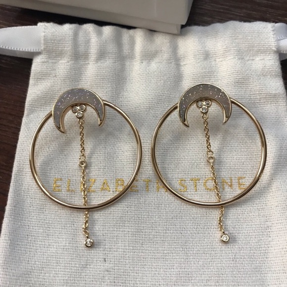 Elizabeth Stone Jewelry - Elizabeth Stone Druzy Moon Gold Hoops